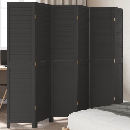 vidaXL Biombo separador de 6 paneles madera maciza Paulownia negro