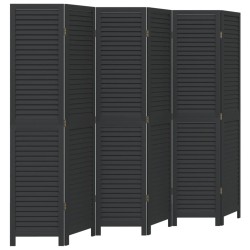 vidaXL Biombo separador de 6 paneles madera maciza Paulownia negro