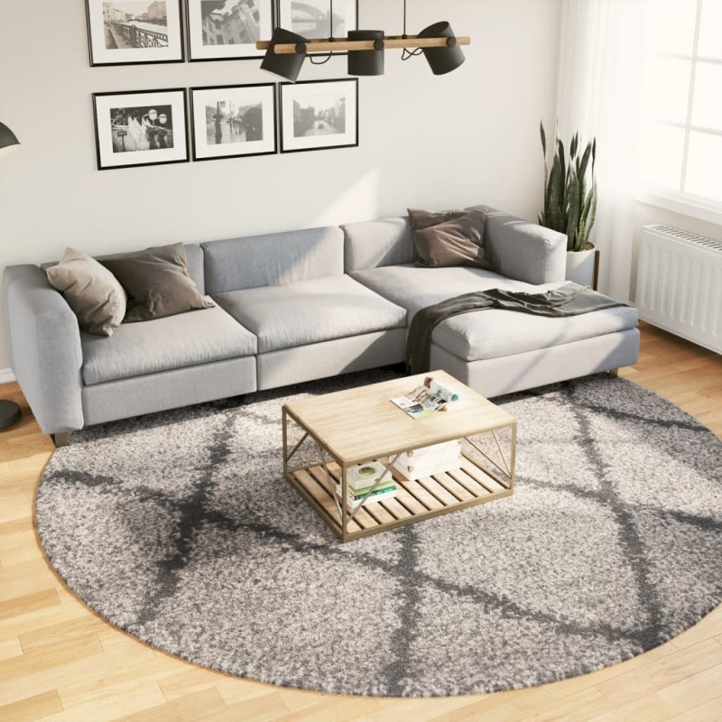 vidaXL Alfombra de pelo largo moderna beige y antracita Ø 280 cm