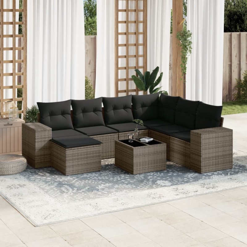vidaXL Set de sofás de jardín 8 pzas y cojines ratán sintético gris vidaXL Set de sofás de jardín 8 pzas y cojines ratán sintético gris