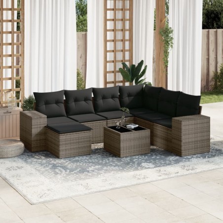 vidaXL Set de sofás de jardín 8 pzas y cojines ratán sintético gris