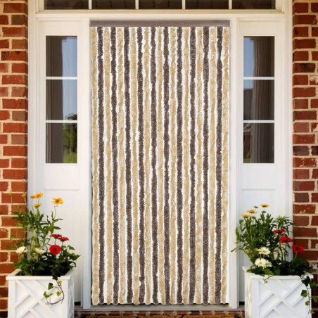 vidaXL Cortina antimoscas chenilla marrón oscuro y beige 90x220 cm