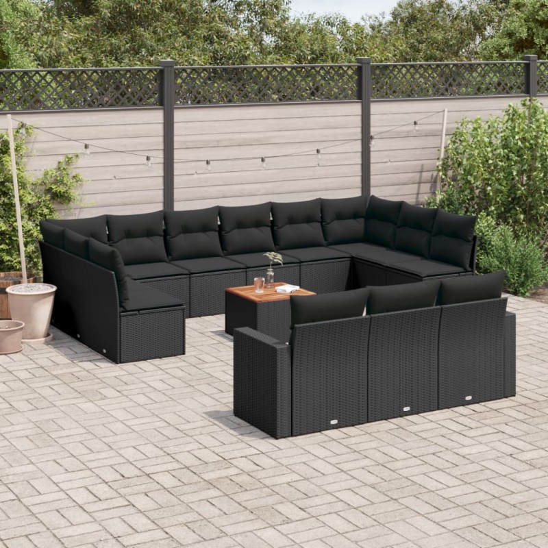 vidaXL Set sofás de jardín 14 pzas con cojines ratán sintético negro vidaXL Set sofás de jardín 14 pzas con cojines ratán sintético negro