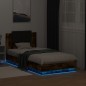 vidaXL Estructura de cama cabecero luces LED roble ahumado 75x190 cm vidaXL Estructura de cama cabecero luces LED roble ahumado 75x190 cm