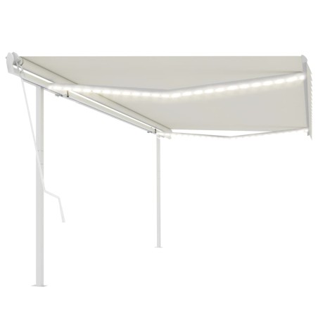 vidaXL Toldo automático con LED y sensor de viento crema 5x3 m