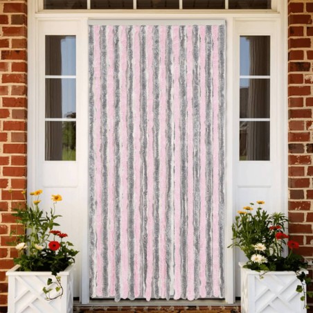 vidaXL Cortina antimoscas chenilla gris plateado y rosa 90x220 cm