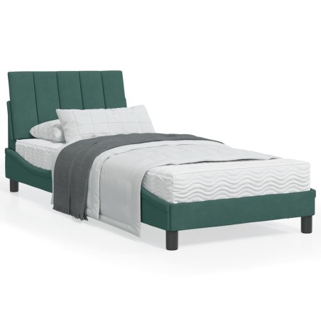 vidaXL Estructura cama con cabecero terciopelo verde oscuro 90x190 cm