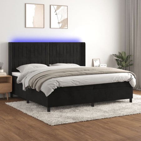 vidaXL Cama box spring colchón y LED terciopelo negro 200x200 cm