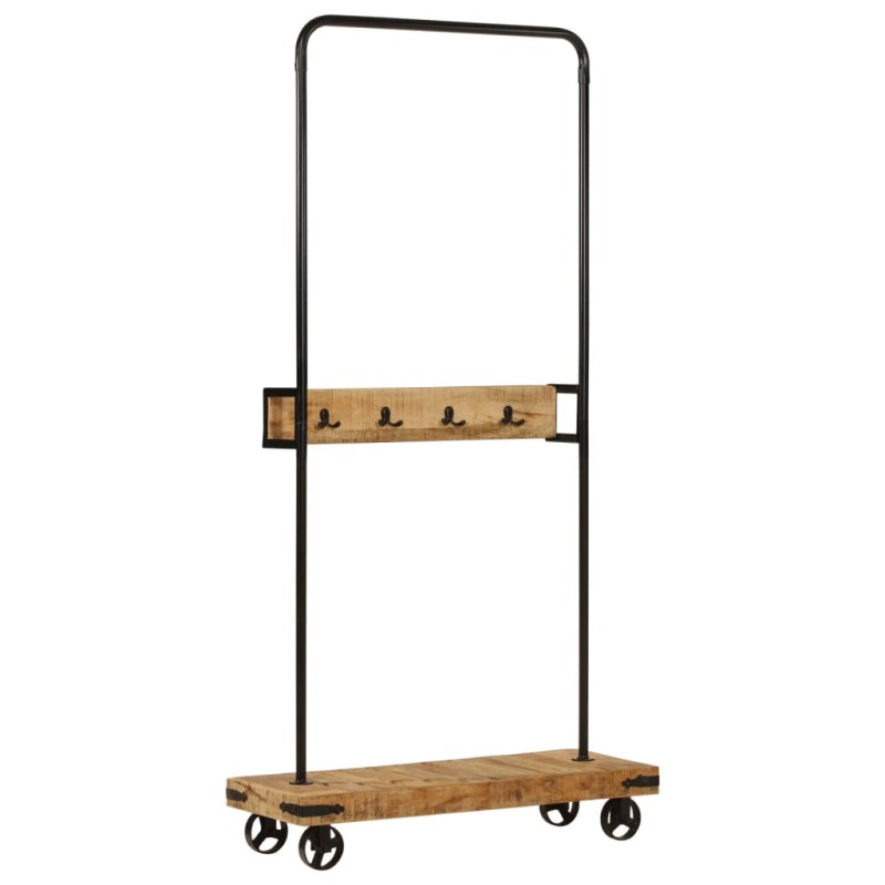 vidaXL Perchero con ruedas madera maciza mango y hierro 90x35x190 cm vidaXL Perchero con ruedas madera maciza mango y hierro 90x35x190 cm