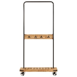 vidaXL Perchero con ruedas madera maciza mango y hierro 90x35x190 cm