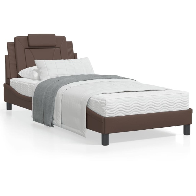 vidaXL Estructura de cama con cabecero cuero sintético marrón 80x200cm vidaXL Estructura de cama con cabecero cuero sintético marrón 80x200cm