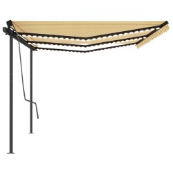 vidaXL Toldo retráctil manual con postes amarillo y blanco 6x3 m
