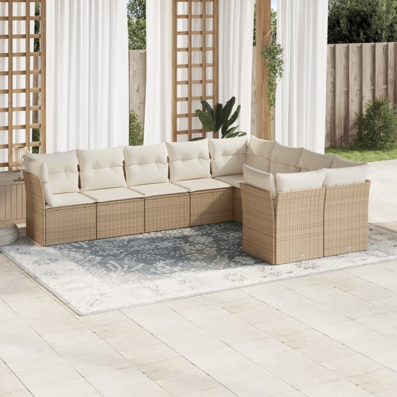 vidaXL Set de sofás de jardín 9 pzas con cojines ratán sintético beige vidaXL Set de sofás de jardín 9 pzas con cojines ratán sintético beige