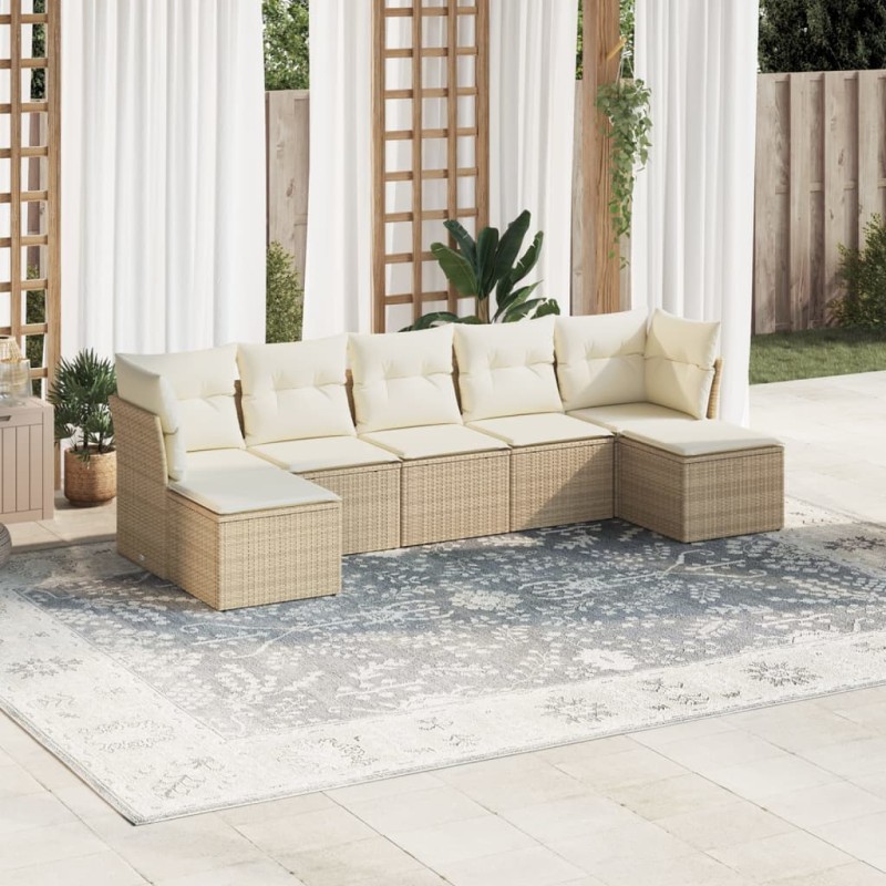 vidaXL Set sofás de jardín 7 piezas y cojines ratán sintético beige vidaXL Set sofás de jardín 7 piezas y cojines ratán sintético beige