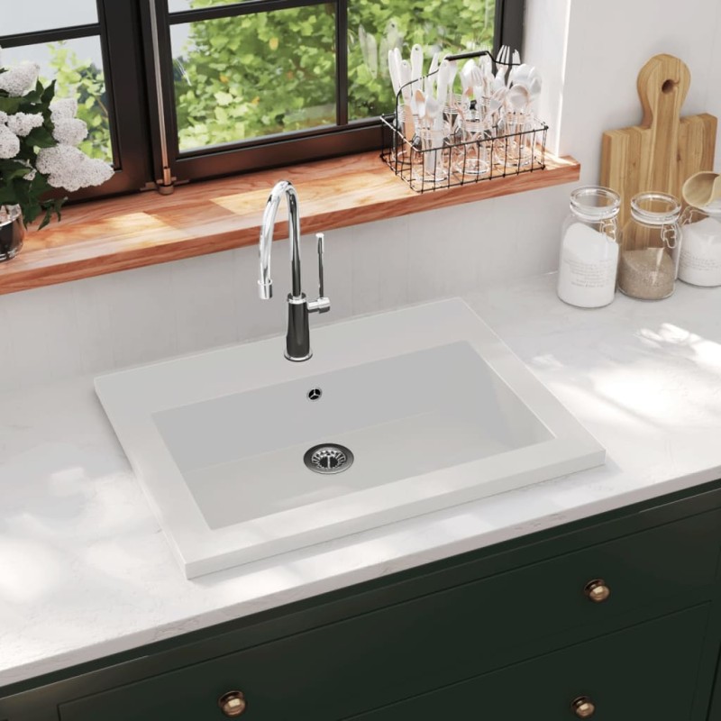 vidaXL Lavabo de granito blanco 600x450x120 mm vidaXL Lavabo de granito blanco 600x450x120 mm