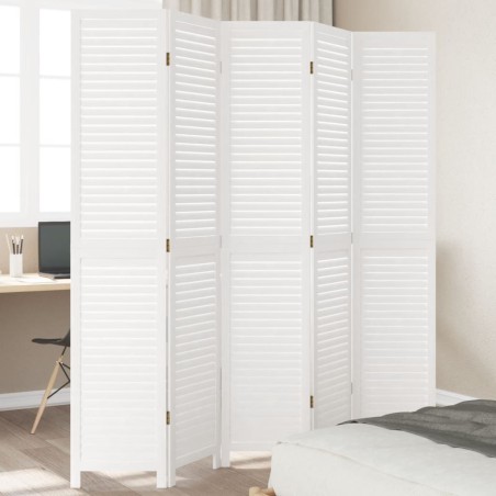 vidaXL Biombo separador de 5 paneles madera maciza Paulownia blanco