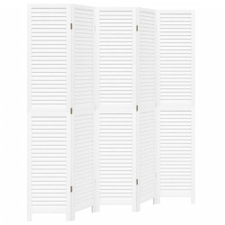 vidaXL Biombo separador de 5 paneles madera maciza Paulownia blanco