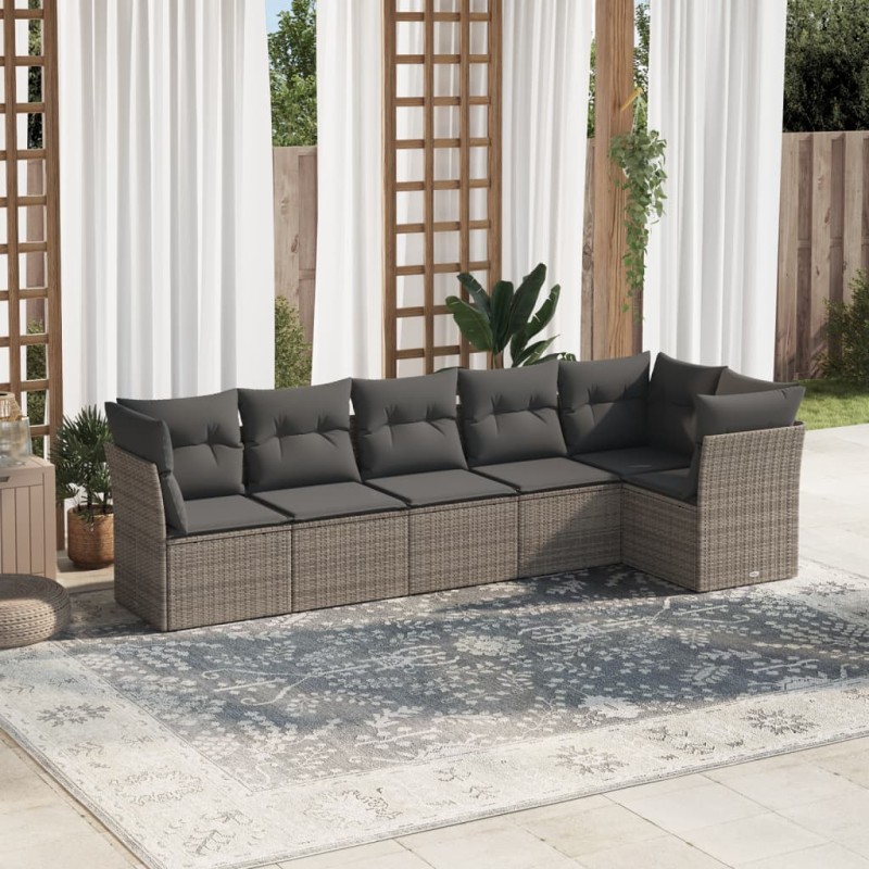 vidaXL Set de muebles de jardín 6 pzas y cojines ratán sintético gris vidaXL Set de muebles de jardín 6 pzas y cojines ratán sintético gris