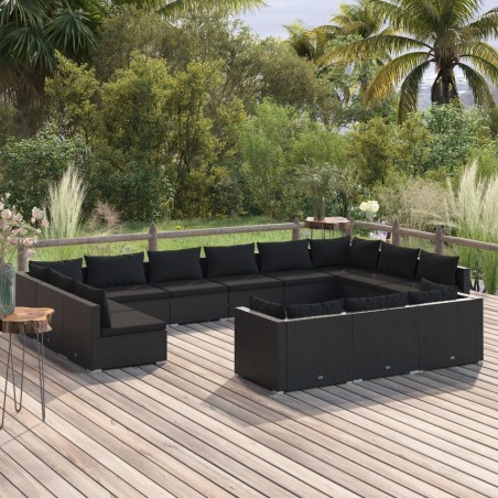 vidaXL Set de muebles de jardín 13 pzas cojines ratán sintético negro