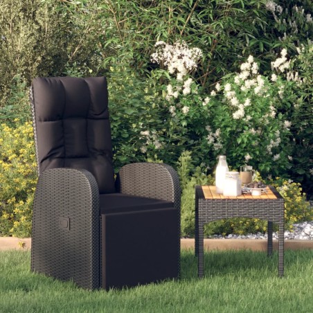 vidaXL Sillón reclinable de jardín con cojines ratán sintético negro