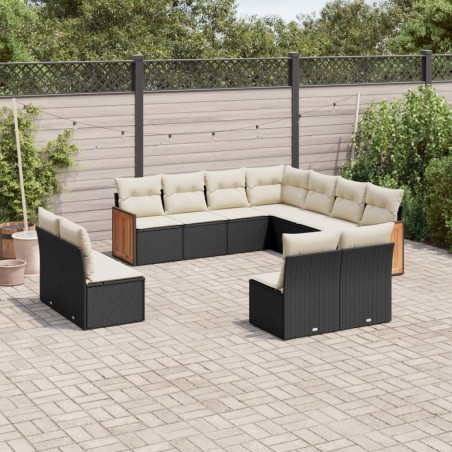 vidaXL Set de sofás de jardín 11 pzas y cojines ratán sintético negro