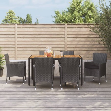 vidaXL Set de comedor de jardín 7 pzas y cojines ratán sintético negro