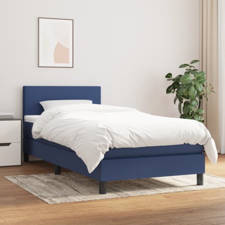 vidaXL Cama box spring con colchón tela azul 80x200 cm