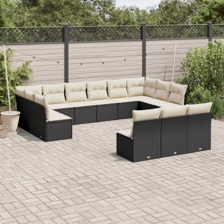vidaXL Set de sofás de jardín y cojines 13 pzas ratán sintético negro