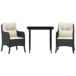 vidaXL Set comedor de jardín 3 pzas con cojines ratán sintético negro