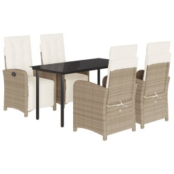 vidaXL Set comedor de jardín 5 pzas con cojines ratán sintético beige