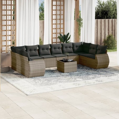 vidaXL Set de sofás de jardín 11 pzas y cojines ratán sintético gris