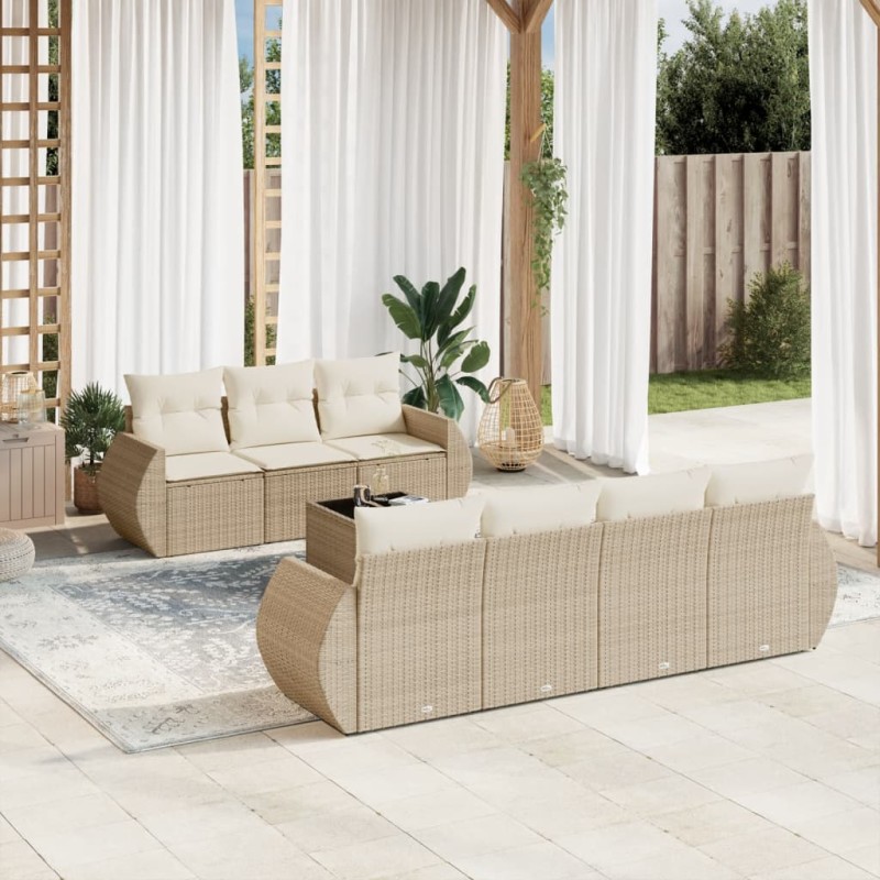 vidaXL Juego de sofás de jardín con cojines beige 8 pzas ratán PE vidaXL Juego de sofás de jardín con cojines beige 8 pzas ratán PE