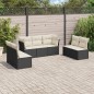 vidaXL Set de comedor de jardín 7 pzas y cojines ratán sintético negro