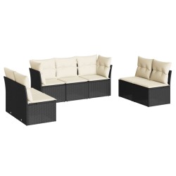 vidaXL Set de comedor de jardín 7 pzas y cojines ratán sintético negro