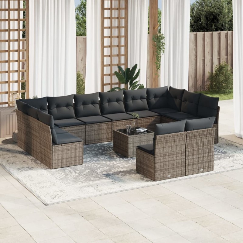 vidaXL Set sofás de jardín con cojines 13 piezas ratán sintético gris vidaXL Set sofás de jardín con cojines 13 piezas ratán sintético gris