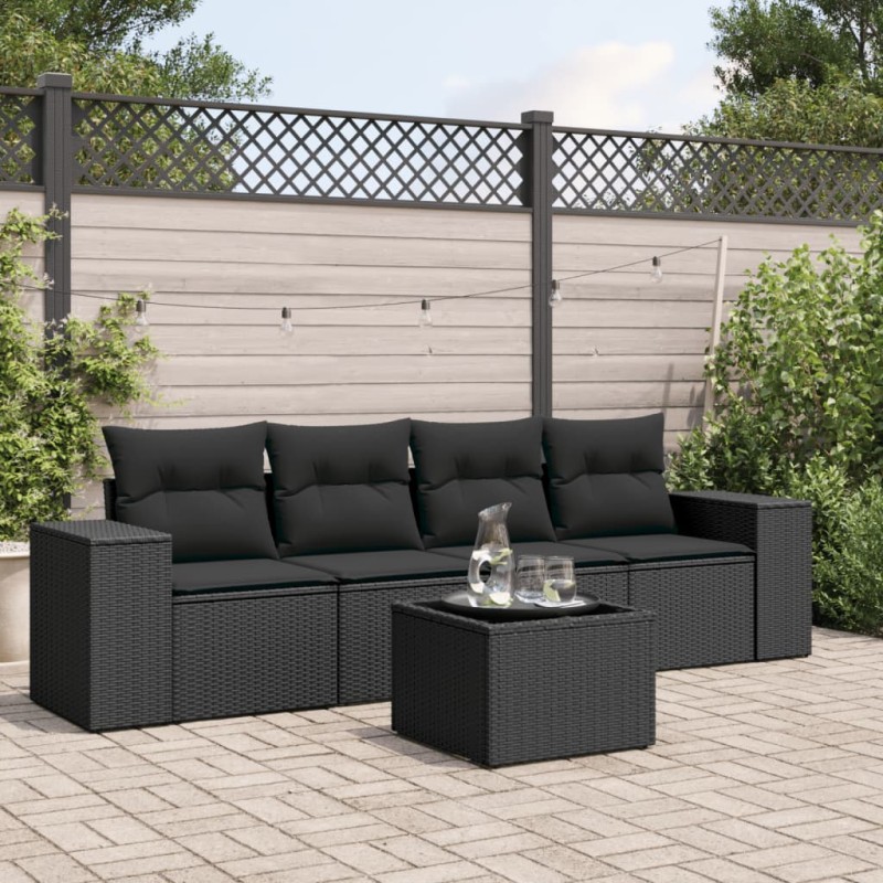 vidaXL Set de muebles de jardín 5 pzas y cojines ratán sintético negro