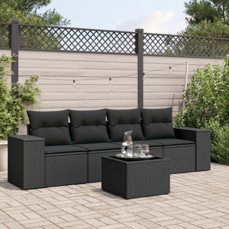 vidaXL Set de muebles de jardín 5 pzas y cojines ratán sintético negro
