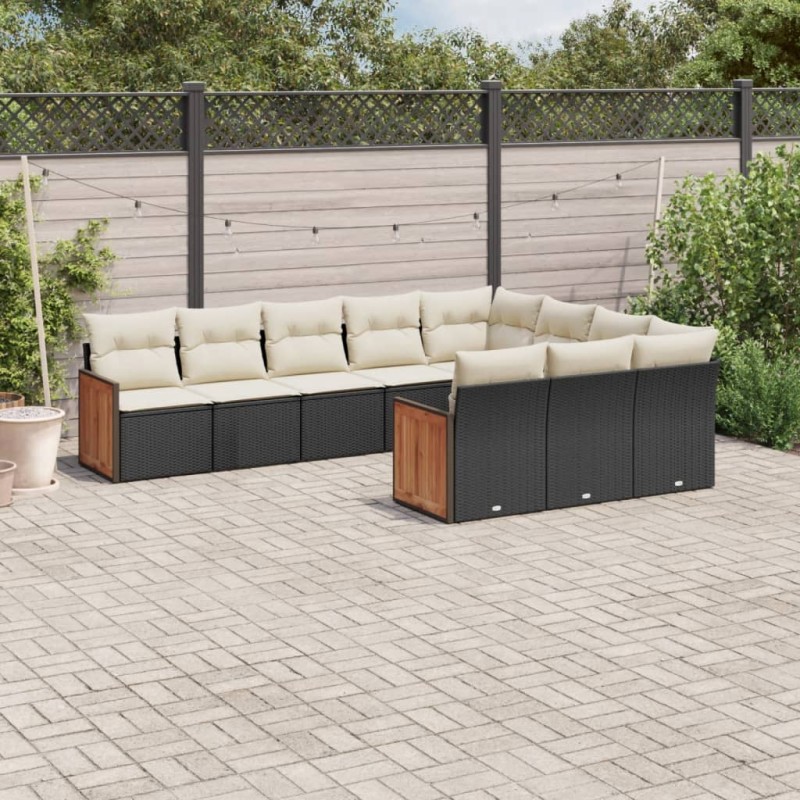 vidaXL Set de sofás de jardín 10 pzas cojines ratán sintético negro vidaXL Set de sofás de jardín 10 pzas cojines ratán sintético negro
