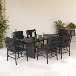 vidaXL Set de comedor de jardín 7 pzas y cojines ratán sintético negro