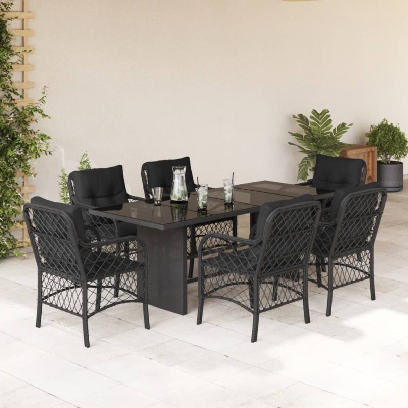 vidaXL Set de comedor de jardín 7 pzas y cojines ratán sintético negro