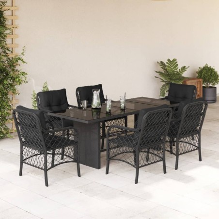 vidaXL Set de comedor de jardín 7 pzas y cojines ratán sintético negro