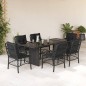 vidaXL Set de comedor de jardín 7 pzas y cojines ratán sintético negro