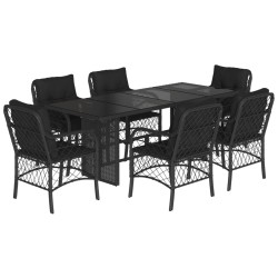 vidaXL Set de comedor de jardín 7 pzas y cojines ratán sintético negro