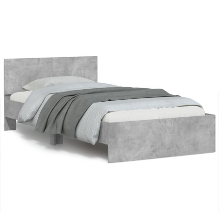 vidaXL Estructura de cama cabecero luces LED gris hormigón 100x200 cm