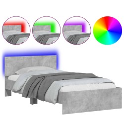 vidaXL Estructura de cama cabecero luces LED gris hormigón 100x200 cm