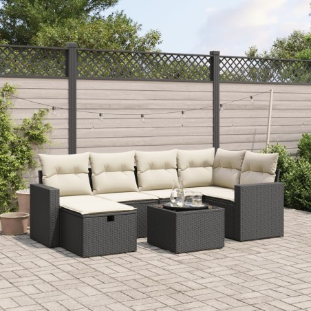 vidaXL Set de comedor de jardín 7 pzas y cojines ratán sintético negro