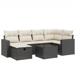 vidaXL Set de comedor de jardín 7 pzas y cojines ratán sintético negro
