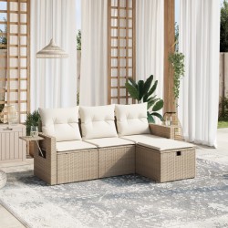 vidaXL Juego de sofás jardín con cojines 4 pzas ratán sintético beige
