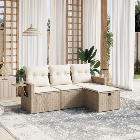 vidaXL Juego de sofás jardín con cojines 4 pzas ratán sintético beige