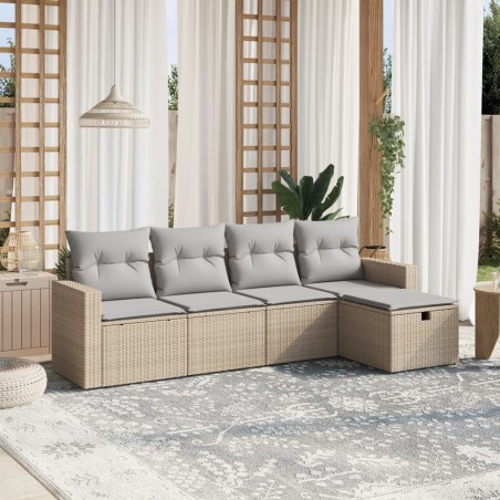 vidaXL Juego de sofás jardín con cojines beige mezcla 5 pzas ratán PE